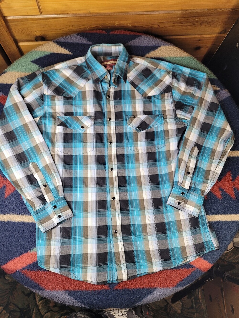 Cody James Pearl Snap Shirt Mens Large Blue Plaid Western Long Sleeve